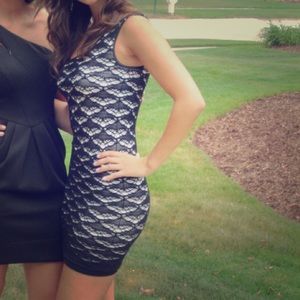 Bebe One Shoulder Bodycon Dress - B&W